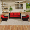 Vista Vibe 3 Pieces Outdoor Patio Conversation Furniture Set - 78" 3-seat Sofa | 2 Wicker Chairs, Deep Seat Loveseat, Removable Cushions, Hand-Woven PE Rattan Couch, Balcony (Brown/Red)