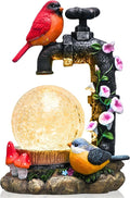TERESA'S COLLECTIONS Garden Decor, Cardinal Garden Decor, Cute Cardinal and Faucet and Solar Light Glass Ball, Waterproof Resin Garden Statues, Cardinal Gifts, Birthday Gifts for Women Mom, 6"