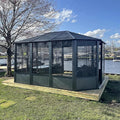 Domi 13 x 13 Sunroom Octagonal Solarium,Screen Houses for Outdoors Backyard with Lockable Sliding Door,Moveable PC Screen,Galvanized Steel Sloping Roof