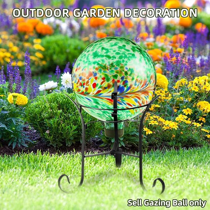 VOREEN 10-Inch Glass Gazing Ball, Outdoor Gazing Globe, Handmade Reflective Ball Yard Decoration for Homes, Patio, Lawn and Gardens, Gift for Mom Wife Friend, Phoenix Tail Design, Green