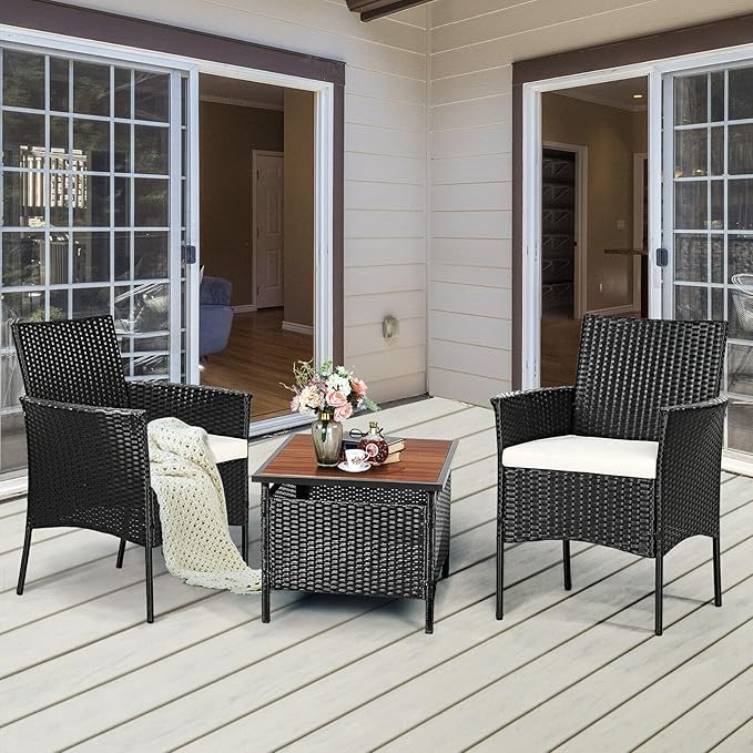 HAPPYGRILL 2 Pieces Patio Chairs Set Outdoor Rattan Wicker Single Armchair PE Furniture Sofa Set with Cushions