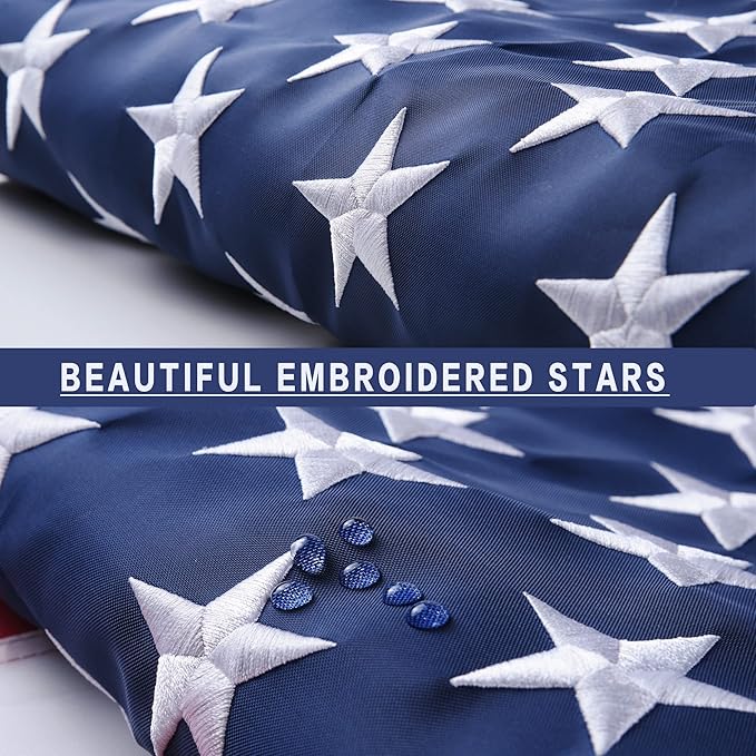American Flags for Outside 15x25, USA US Flag Heavy Duty Outdoor, Made of 210D Oxford Fabric, Embroidered Stars, Brass Grommets