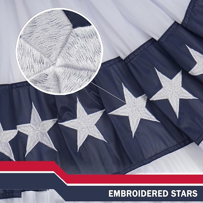 ROTERDON American Flags Bunting 2x4 Ft, 4th of July Decorations Outdoor, Red White and Blue Buntings Decorations, USA Patriotic Half Fan Bunting Flag with Embroidered Stars