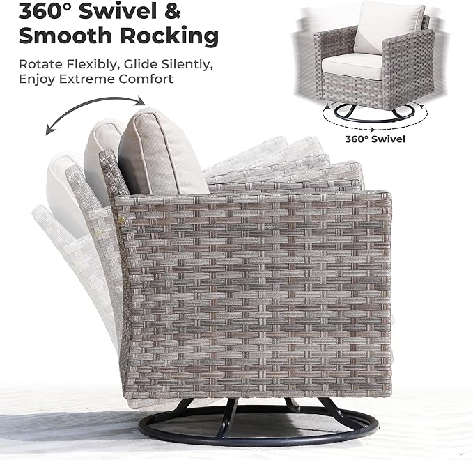 ovios 10 Pieces Patio Furniture Set, Outdoor Wicker Sectional Sofa with 54" Fire Pit Table Swivel Chairs, Modern Modular Deep Seat Rattan Couch Conversation Sets, Beige