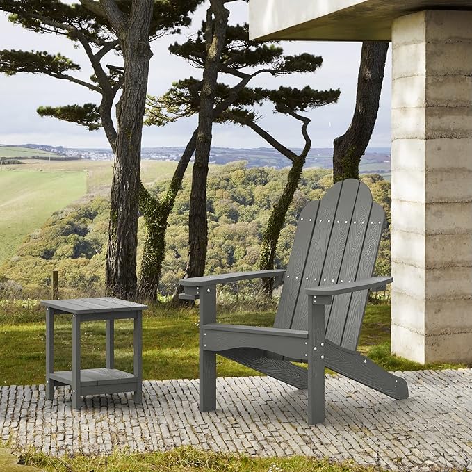 LUE BONA HDPS Adirondack Chairs Set of 8, Fire Pit Outdoor Chair Weather Resistant with Cup Holder, Modern Plastic Chair Plastic for Patio, Deck, Proch, 350LBS, Dark Gray