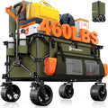 220L Collapsible Wagon Cart Foldable, 460lbs Load Capacity Heavy Duty Folding Beach Wagons with Big All-Terrain Wheels, Utility Carts for Groceries, Shopping, Camping, Sports - Green