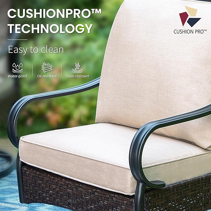 PHI VILLA Outdoor Swivel Chairs Set of 4, Heavy Duty Outdoor Metal Wicker Dining Chair with Thickened Cushions, Large All Weather Wrought Iron Patio Chair for Balcony