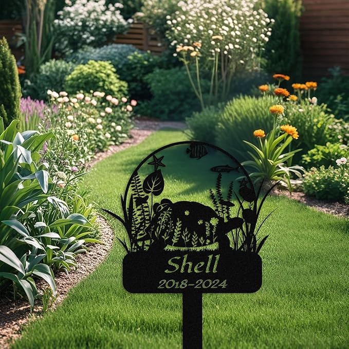 Custom Floral Turtle Memorial Stake,Personalized Metal Turtle Grave Marker,Outdoor Tortoise Sign Garden Yard Decor,Gift for Turtle Lover Turtle-2 16inch