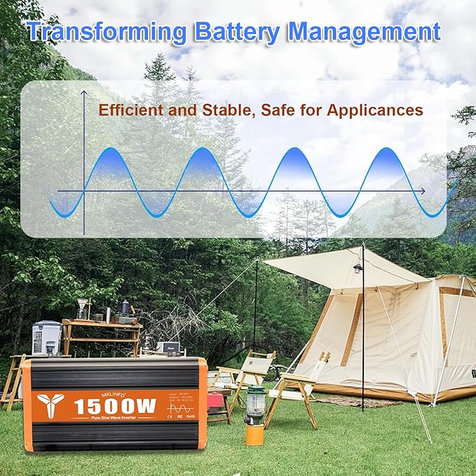1500 Watt Pure Sine Wave Power Inverter 24V DC to 120V AC, 3000W Surge Peak Power, Inverter for RV, Truck, Solar, Campers with 2 AC Outlet, 5V 2.0A USB, Remote Control Compatible with Lithium