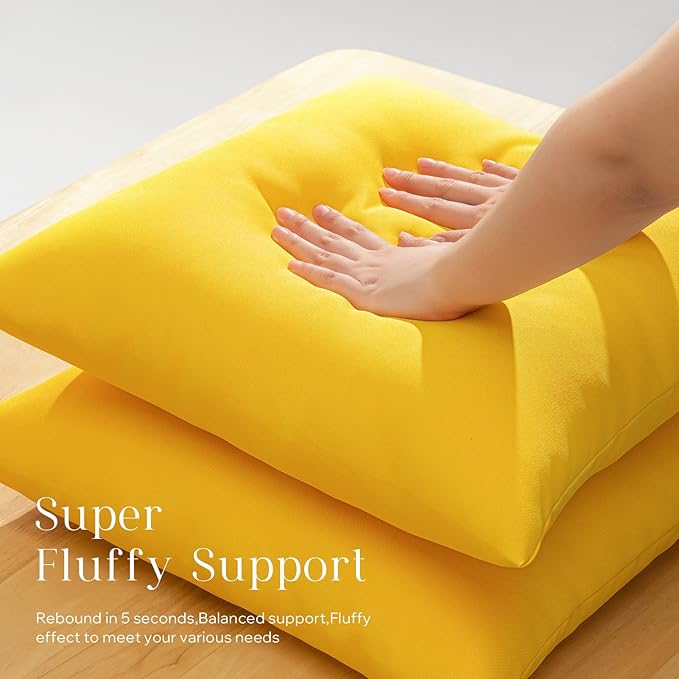 Phantoscope Pack of 2 Premium Dual Usage Outdoor Pillow Inserts, Waterproof Throw Pillows No Cover Needed, Colorful Decorative Couch Sham Cushion Stuffer Patio Couch Tent, Yellow 18 x 18 Inches