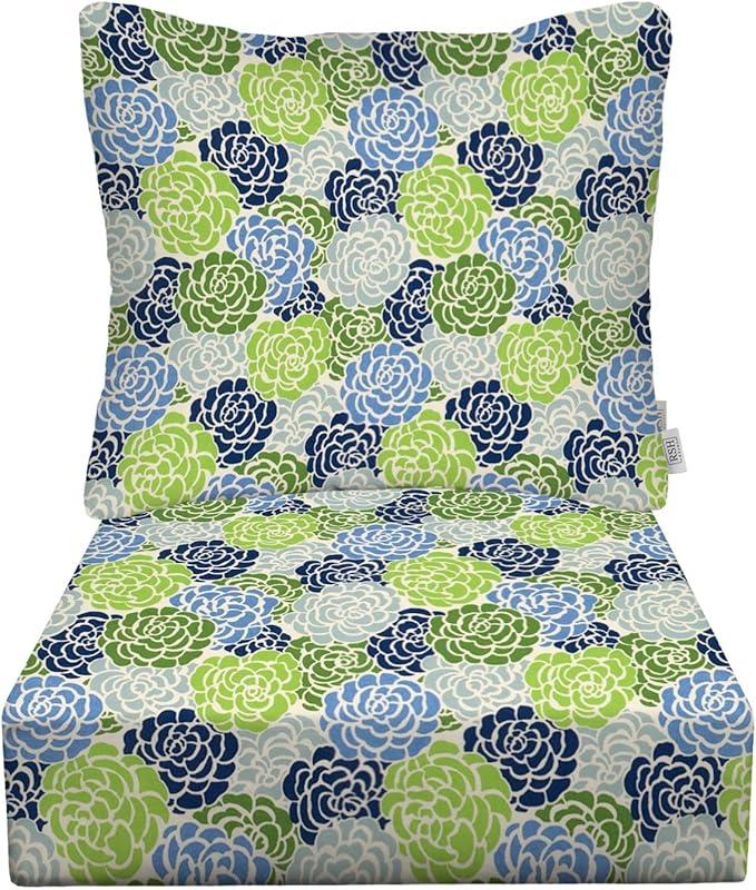 RSH DECOR Deep Seating Cushion with Pillow Back | 23.5” x 25” Seat | Water and Fade-Resistant Spun Fabric | Outdoor Chair Cushion Set for Patio Furniture | Livi Courtyard Floral