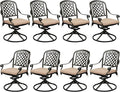 Set of 8 Cast Aluminum Patio Chairs with Cushions, All-Weather Aluminum Outdoor Swivel Chairs, Metal Outdoor Rocking Chairs for Backyard, Poolside and Bistro (Khaki, 8 Pieces)
