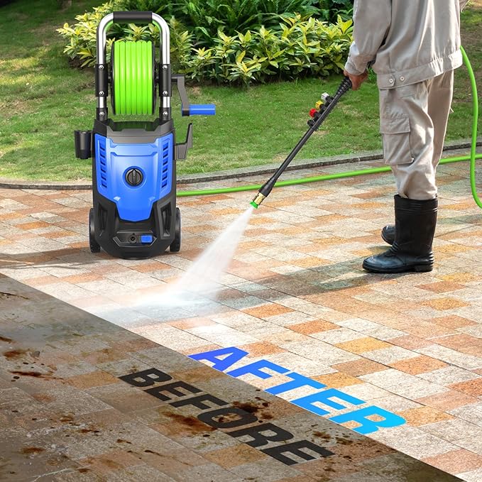 4800 PSI Pressure Cleaner- 4.0 GPM High Power Cleaner with 33FT Hose Reel M22-14mm, 4 Nozzles and Foam Cannon, for Home, Cars, Fences, Patio, 2025 Upgraded (Blue)