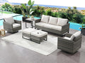 HUMMUH 6 Piece Patio Furniture Set Outdoor Sectional Sofa,PE Wicker Patio Swivel Rocker Chairs with Ottomans Side Table for Porch,Garden,Backyard