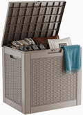 30 Gallon Wicker Pattern Resin Deck Box, Lockable Patio Outdoor Storage Box for Furniture, Garden Tools and Tools Storage, Waterproof Outside Storage Box - Grey Rattan