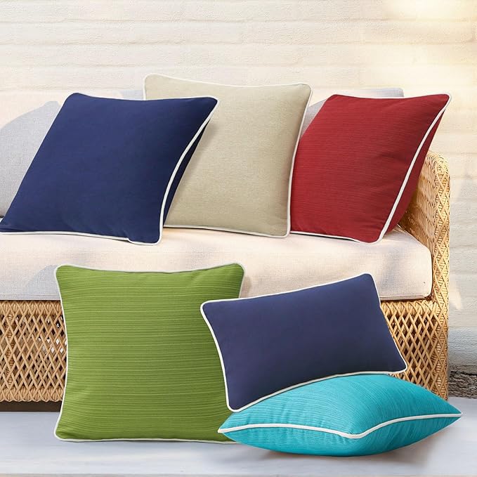 Decorative Outdoor Water Repellent Throw Pillows with Inserts, Set of 4, 16" x16" Pillows for Patio, Backyard, Bed, Couch, and Patio Furniture, Lawn Green
