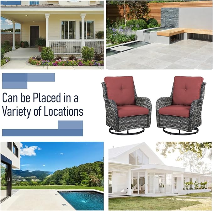 Patio Furniture Set with Swivel Chairs, 5 Pieces Outdoor Wicker Furniture Set with Patio Swivel Rocker Chairs for Patio, Yard, Deck, Porch, Poolside