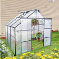 Favfurish 8X6 FT Greenhouses for Outdoors,Double Sliding Door Polycarbonate Greenhouse,Heavy Duty Walk-in Greenhouse, Drainage System & Galvanized Frame for Garden Backyard, Black