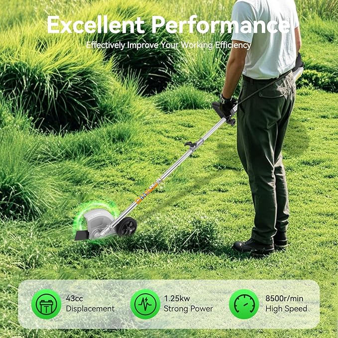 Weed Wacker Gas Powered, 43cc 2-Stroke Cordless Grass String Trimmer Lawn Edger, Weed Eater Brush Cutter with Shoulder Strap, Grass Trimmer Tools for Garden and Yard
