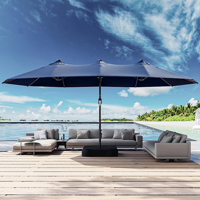 Joyside 15FT Large Patio Umbrella with Base Included, Outdoor Double Sided Umbrella, Rectangle Umbrella with Crank Handle, 12 Sturdy Ribs for Deck, Porch and Pool