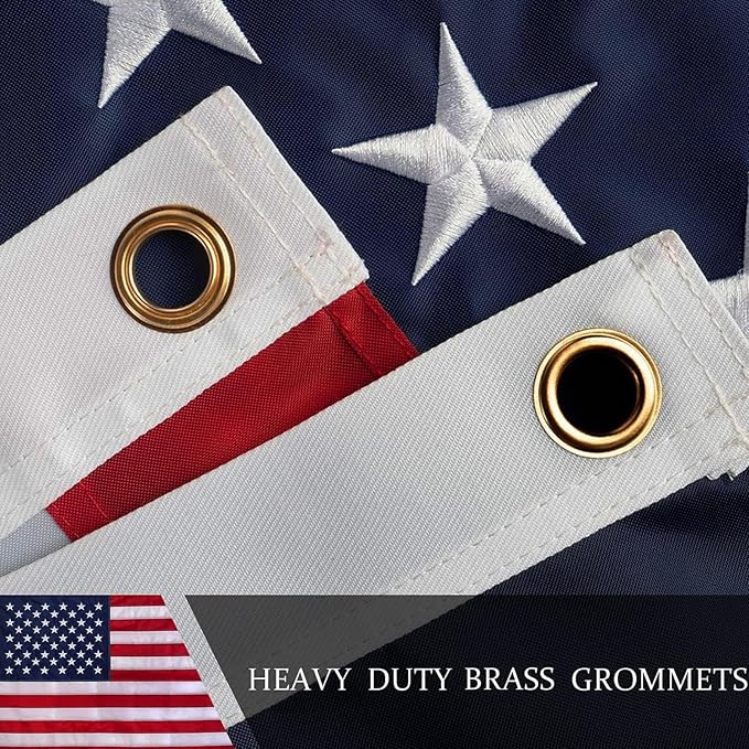 American Flag 5x8ft Long Lasting for Outside, Heavy Duty Nylon, Embroidered Stars, Brass Grommets, Perfect for Outdoor US Flags Show Your Patriotism