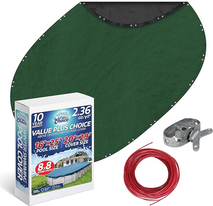Winter Swimming Pool Cover for 16 ft x 25 ft Aboveground Oval Pool Size, Value Plus Choice Series, Solid Material, Color - Evergreen, Pool Cover Choice 321625-4CHOICE