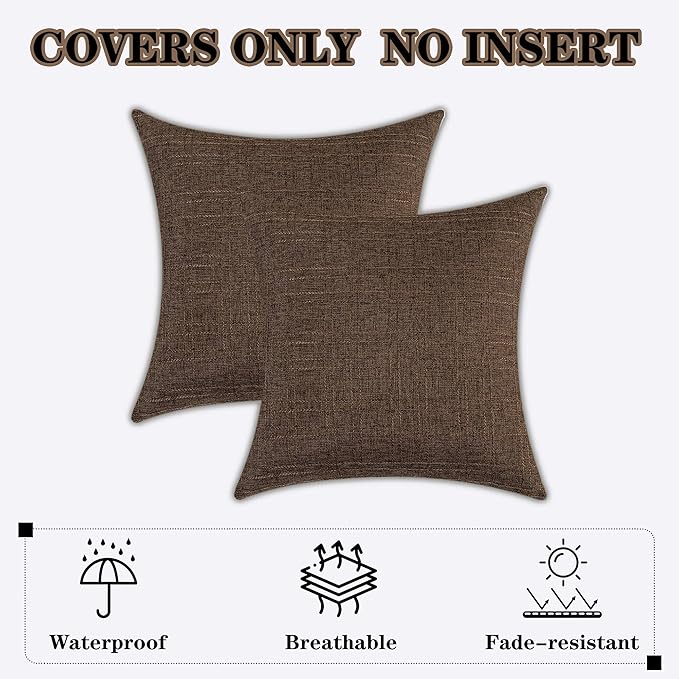 Kevin Textile Pack of 2 Outdoor Waterproof Pillow Covers Throw Pillow Covers Decorative Pillowcases Classic Checkered Pillow Cases for Sofa Couch Patio Garden 24x24 Inch Brown