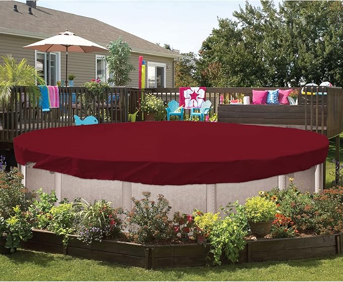 ECOOPTS 6 ft Waterproof Round Polyester Pool Cover for Above Ground Pools, Swimming Pool Cover Protector Winter Safety Cover (Red)