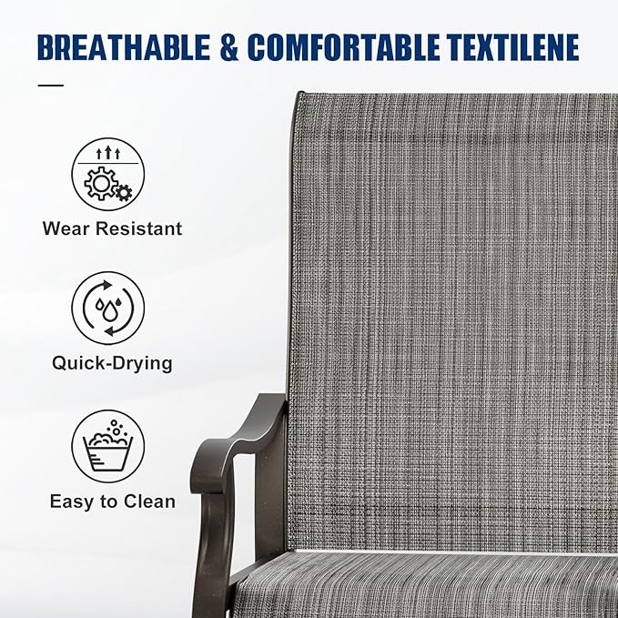 UDPATIO Patio Swivel Dining Chairs Set of 8, Outdoor Swivel Chairs Patio High Back with All Weather Textilene Metal Rocking Frame for Lawn Garden Backyard, Gray White