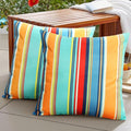 Pyonic Set of 2 Outdoor Pillow Covers Waterproof Throw Pillow Covers Decorative Square Patio Pillows for Patio Tent Garden Beach,18x18 Inches,Color Stripe(Blue)