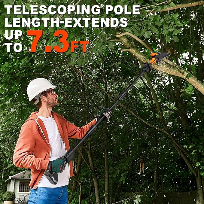 2-IN-1 Cordless Pole Saw & 8" Mini Chainsaw Battery Powered, Electric Pole Saws for Tree Trimming with 2 x 21V Batteries, Auto Oiling, 13.5 FT Max Reach, Handheld Chainsaw & Pole Saw Combo