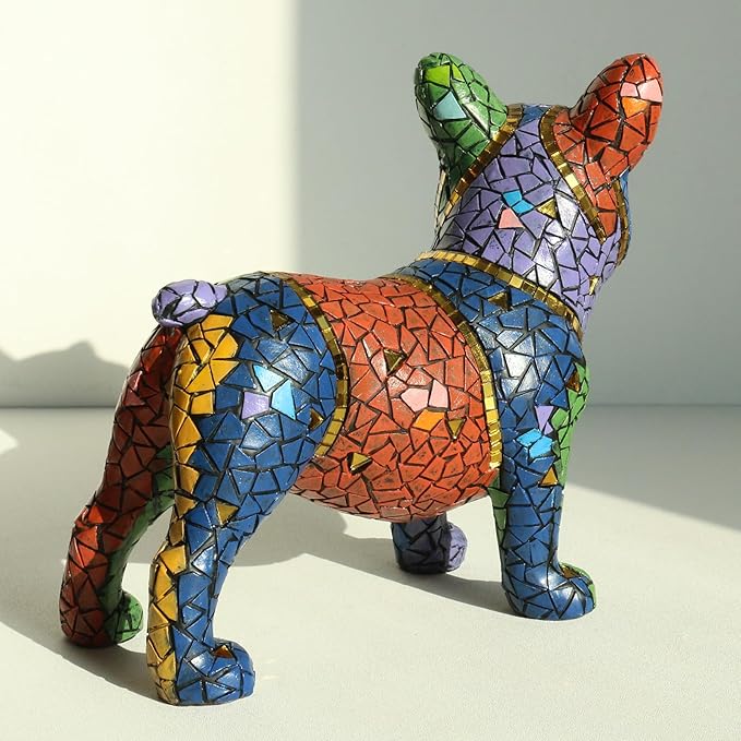 Lukitas French Bulldog Statue Home Decor, Colorful Dog Sculpture, Mosaic Animal Ornament Figurine for Living Room Office Garden Yard, Resin 7.5''