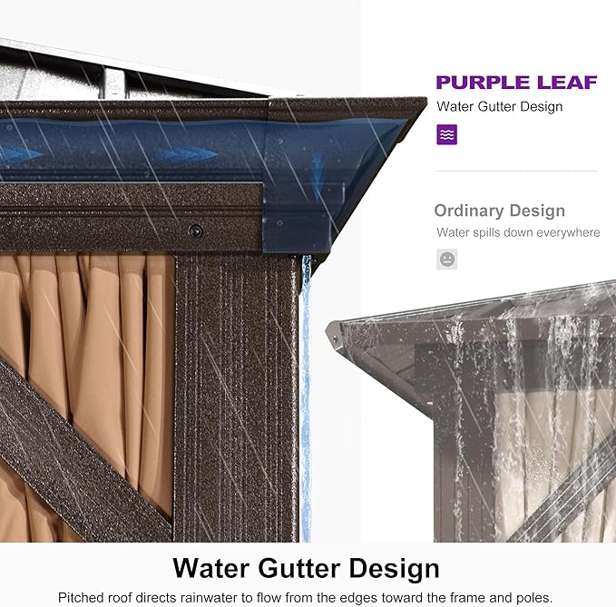 PURPLE LEAF 12' X 28' Outdoor Hardtop Gazebo Patio Wide Aluminum Frame Metal Double Roof with Heavy Duty Netting and Curtains for Permanent Hard Top Pavilion Screen Khaki