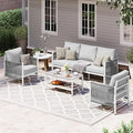 Aluminum Outdoor Patio Furniture Set, HDPE Rope 4 Piece Modern Sectional Conversation Sets with Dual-Layer Coffee Table, All Weather Patio Couch Set with Thick Cushions, White Frame, White