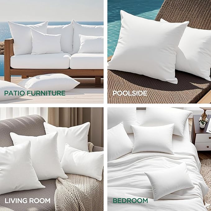 Codi Outdoor Pillow Inserts 16x16 Set of 2, Comfy Throw Pillows Waterproof for Patio Furniture