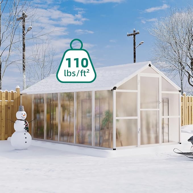 Garvee 8x12 ft Greenhouse - Aluminum Greenhouses for Outdoors, Large Polycarbonate Greenhouse with Roof Vent, Heavy Duty Walk-in Green Houses for Outside Garden, Backyard, Patio, Lawn, Easy Assembly