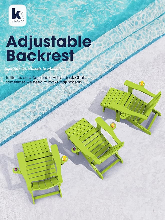 KINGYES Folding Adjustable Adirondack Chair with Ottoman Set of 4, Apple