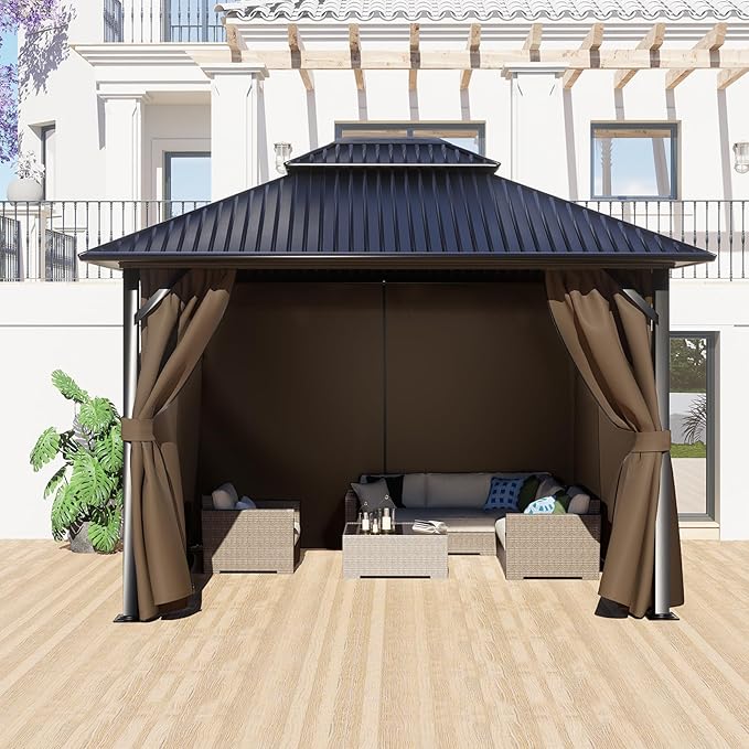 BPS 12' x 16' Gazebo Curtain Privacy 4-Panel Sidewall Outdoor Replacement Shade (Only Curtain)
