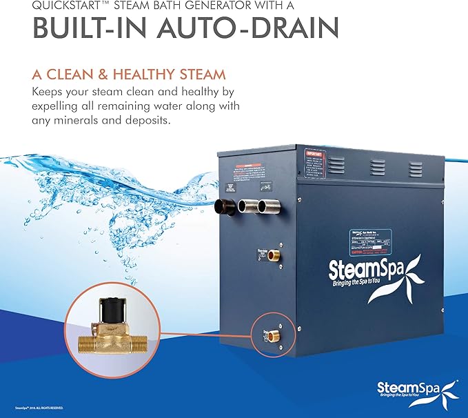 SteamSpa Executive 12 KW QuickStart ACU-Steam Bath Generator Package with Built-in Auto Drain in Oil Rubbed Bronze | Steam Generator Kit with Dual Control Panel Steamheads 240V | SS-EXT1200OB-A
