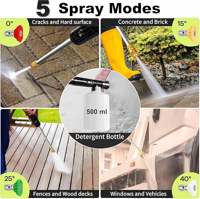 2025Upgraded Pressure Washer 5000PSI with Adjustable Touch Screen 8 Level, 34" Tall, 4 Quick Connect Nozzles,Inlet Hose&Filter&500mlFoam Cannon for Cars/Fences/Driveways/Home Cleaning,Green