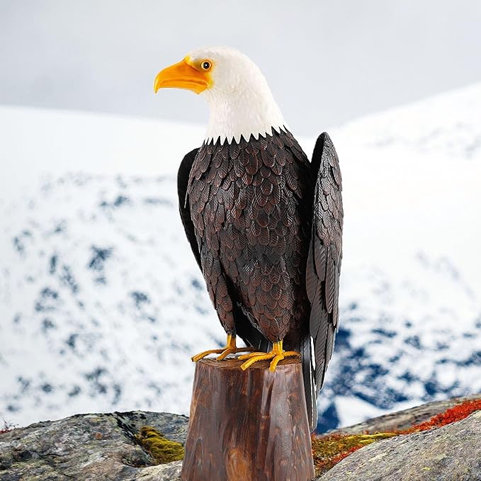 chisheen Bald Eagle Outdoor Metal Yard Art Statue and Sculpture for Garden Lawn Patio Living Room Decoration