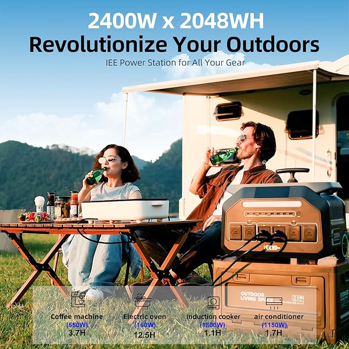 IEE P2400 Solar Powered Generator with 2x200W Solar Panel,2400W AC Outlet(Peak 5000W) 2048WH Lifepo4 Battery,5-8MS EPS Switch,1800W 1.2H Fast Charge Below 30DB Solar Power Station for Home Backup,RV.