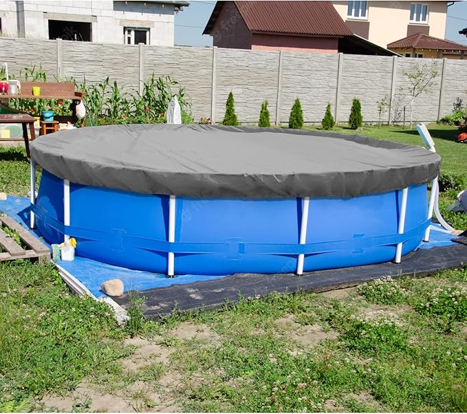 ECOOPTS 7 ft Round Pool Cover for Above Ground Pools, Swimming Pool Cover Protector Winter Safety Cover (Light Grey)