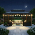 PURPLE LEAF 12' X 16' Sunroom Patio Hardtop Gazebo Double Top Galvanized Steel Screen House Aluminum Sun Room Outdoor Solarium for Garden Backyard and 24 Solar String Light