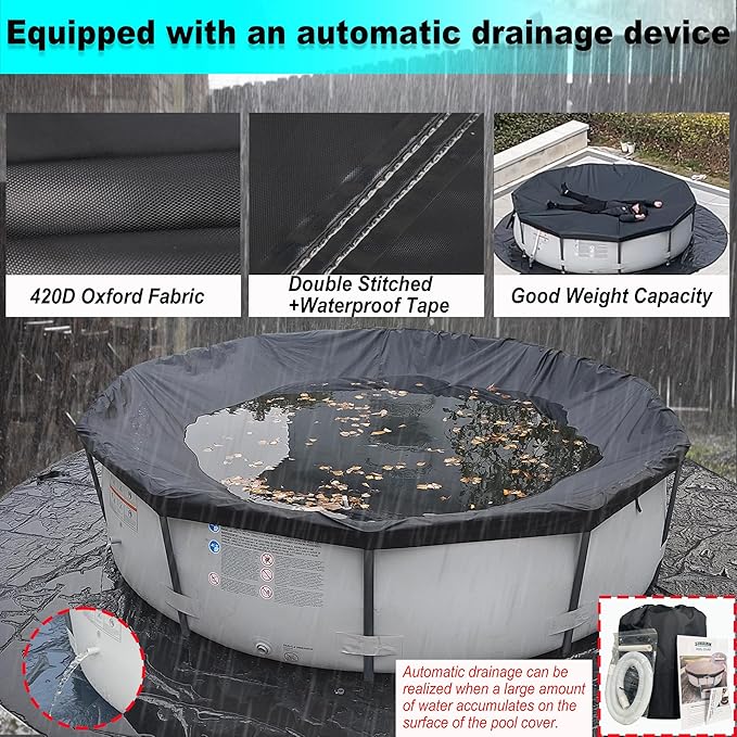 19 Ft Pool Cover, with Automatic Drain Round Pool Cover, One-Piece Quick Installation and Removal Above Ground Pool Cover, Preventing Waterlogging, UV Protected Solar Swimming Pool Cover