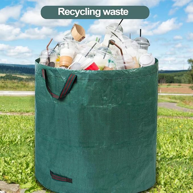 3 Pack 137 Gallons Reusable Yard Waste Bags with Double Bottom Extra Large Leaf Lawn Bags Reusable Heavy Duty With 4 Handles Garden waste Bags Containers for Debris Grass Clipping
