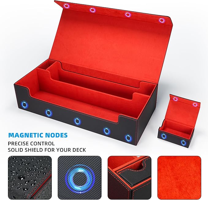 AFIING MTG Deck Box 6 In1 with MTG Playma,Premium Card Storage Box with 5 Pcs MTG Deck Box Holds 2400+ Trading Cards, Large TCG Card Deck Case for Magic Yugioh Sports Cards (Black&Red)