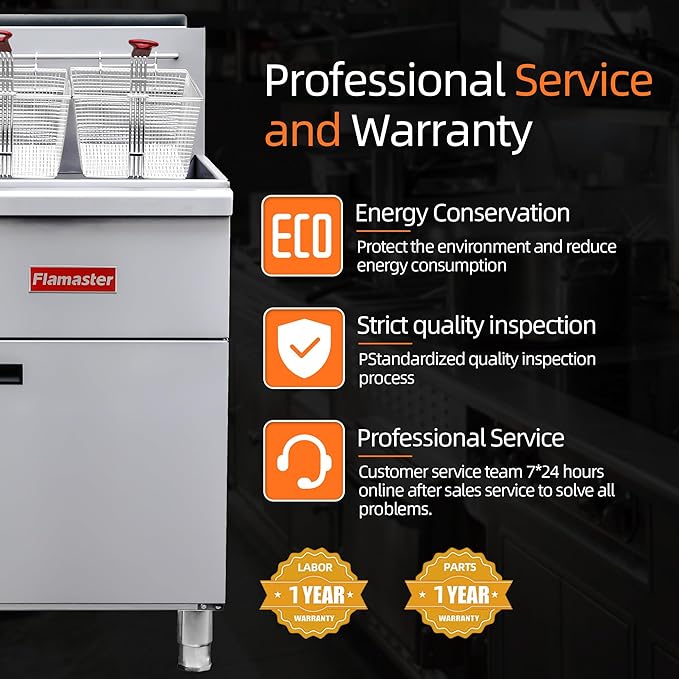 Commercial Open Pot Fryer with 2 Baskets, 122000 BTU 50-60 Lbs Oil Capacity Natural Gas Fryer, Only Commercial Use Stainless Steel Deep Fryer for Restaurants, Food Trucks-Floor Standing