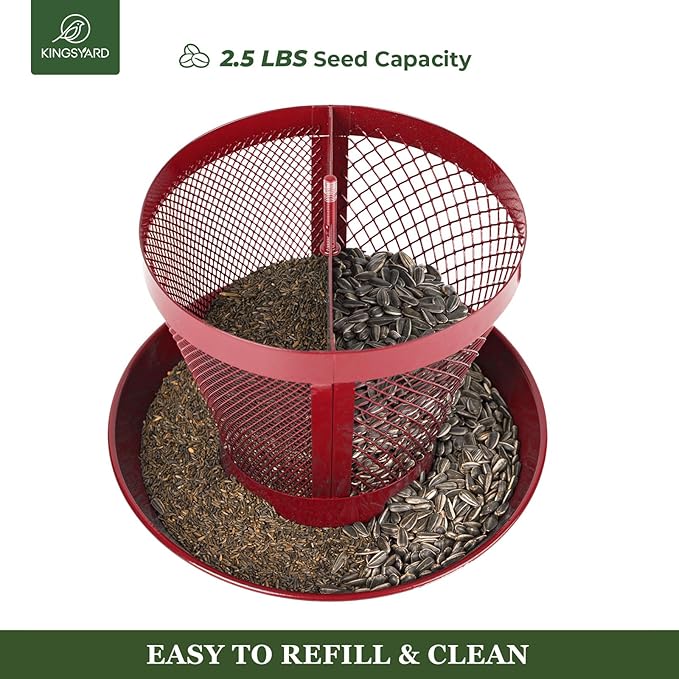 Kingsyard Bird Feeder for Outside, Dual-Use Metal Mesh Wild Bird Feeder with Weatherproof Dome Dual, 2.5 lbs Seed Capacity for Finch Cardinal