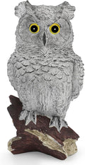 Owl Statue Figurine Home Decoration, Hand-Painted Owl on Branch, Waterproof, Fade-Proof Sculpture for Garden, Patio, Home Decor Statue (Gray)